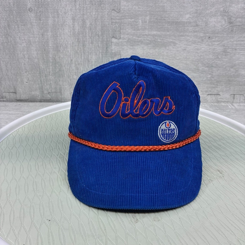 Vintage Edmonton Oilers Corduroy Hat Cap Snapback Blue NHL College Classics Rope